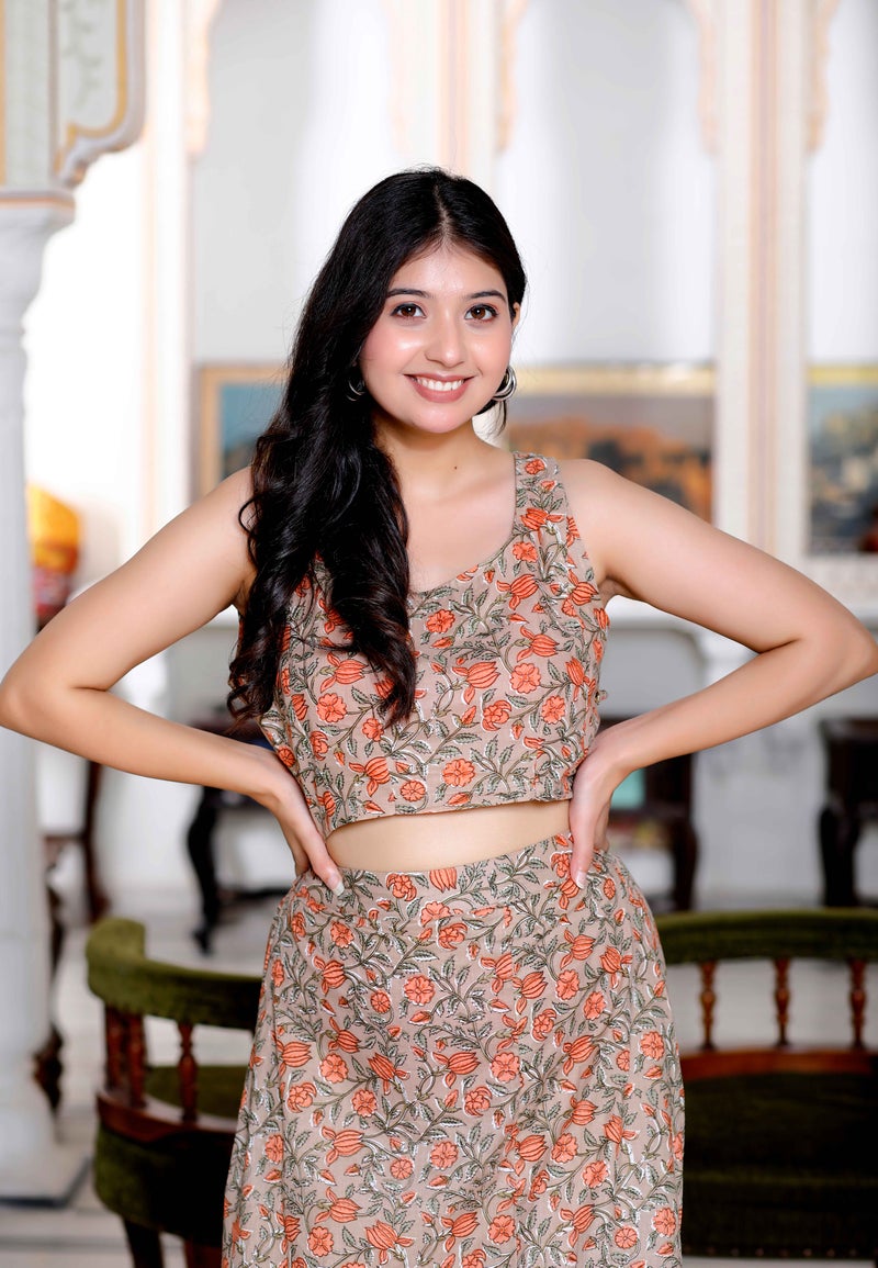 Miravan Floral Printed Crop Top And Skirt Co-Ord Set For Women - Image 3